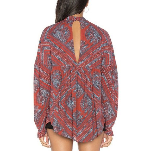 Free People Walking On A Dream Printed Tunic XS Cutout Bohemian Festival Blouse - Picture 2 of 8